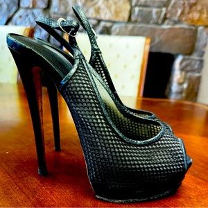 Giuseppe Zanotti Mesh Slingback Peep Toe Platform Sandals EU 39.5